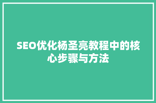 SEO优化杨圣亮教程中的核心步骤与方法