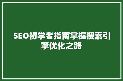 SEO初学者指南掌握搜索引擎优化之路