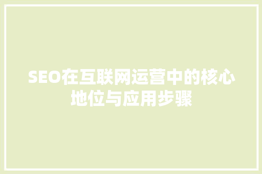 SEO在互联网运营中的核心地位与应用步骤