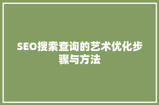 SEO搜索查询的艺术优化步骤与方法