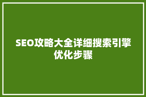 SEO攻略大全详细搜索引擎优化步骤