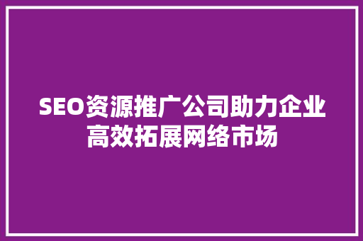 SEO资源推广公司助力企业高效拓展网络市场