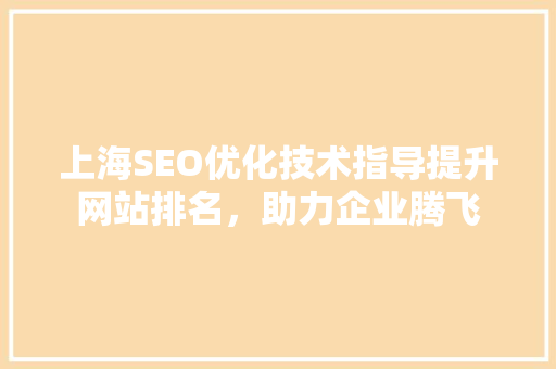 上海SEO优化技术指导提升网站排名，助力企业腾飞