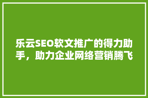 乐云SEO软文推广的得力助手，助力企业网络营销腾飞
