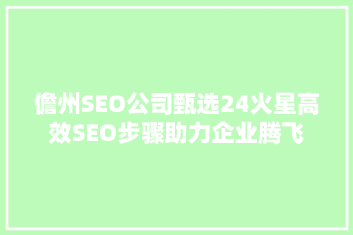 儋州SEO公司甄选24火星高效SEO步骤助力企业腾飞