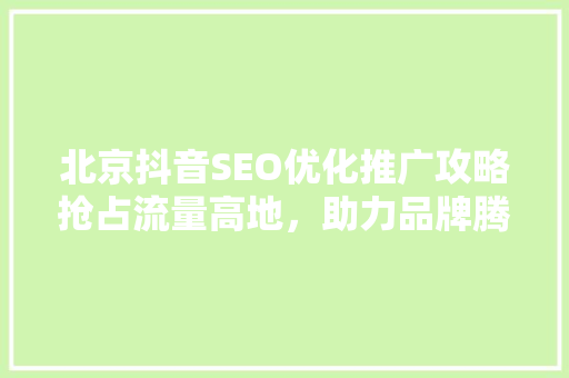 北京抖音SEO优化推广攻略抢占流量高地，助力品牌腾飞