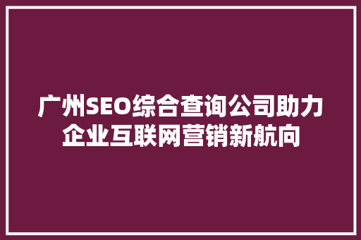 广州SEO综合查询公司助力企业互联网营销新航向