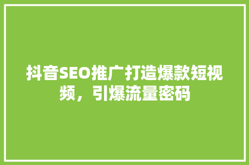 抖音SEO推广打造爆款短视频，引爆流量密码