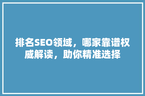 排名SEO领域，哪家靠谱权威解读，助你精准选择