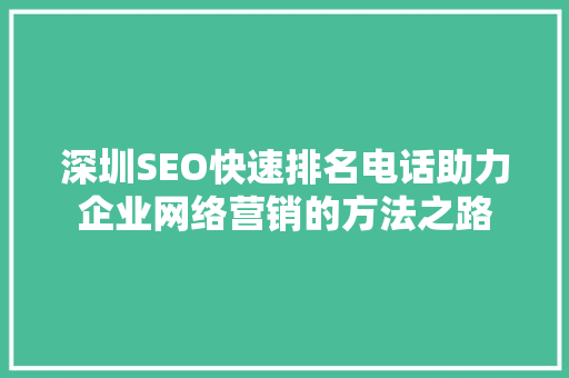 深圳SEO快速排名电话助力企业网络营销的方法之路