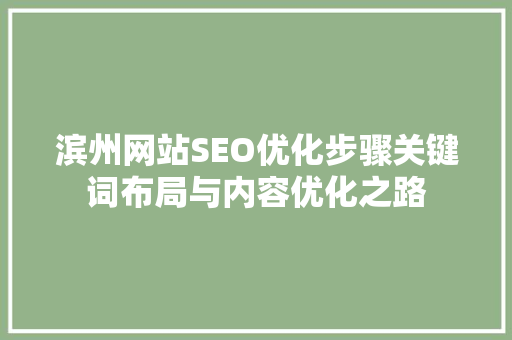 滨州网站SEO优化步骤关键词布局与内容优化之路