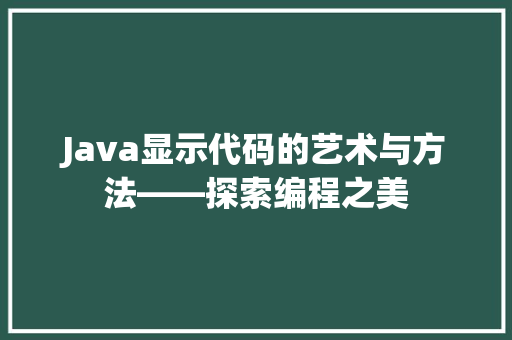 Java显示代码的艺术与方法——探索编程之美