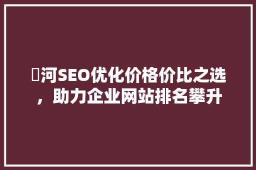瀍河SEO优化价格价比之选，助力企业网站排名攀升