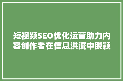 短视频SEO优化运营助力内容创作者在信息洪流中脱颖而出