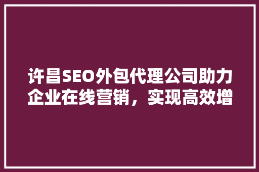许昌SEO外包代理公司助力企业在线营销，实现高效增长