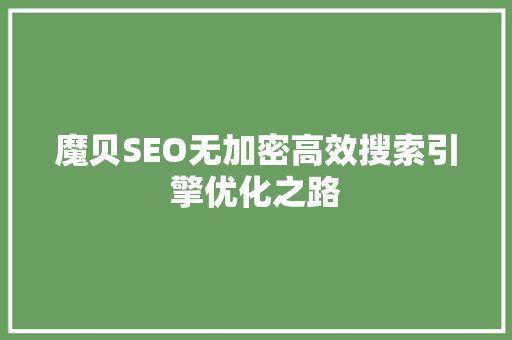 魔贝SEO无加密高效搜索引擎优化之路