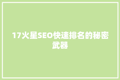 17火星SEO快速排名的秘密武器