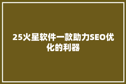 25火星软件一款助力SEO优化的利器