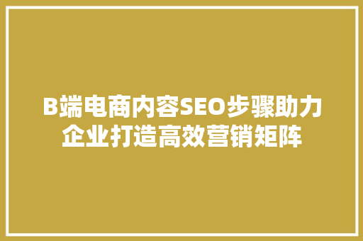 B端电商内容SEO步骤助力企业打造高效营销矩阵