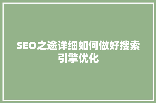 SEO之途详细如何做好搜索引擎优化