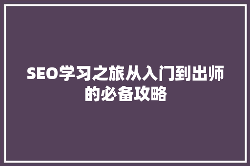 SEO学习之旅从入门到出师的必备攻略