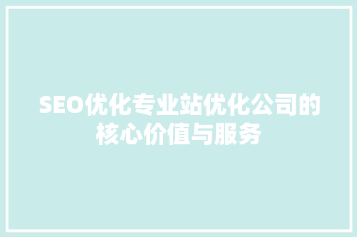 SEO优化专业站优化公司的核心价值与服务