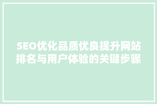 SEO优化品质优良提升网站排名与用户体验的关键步骤