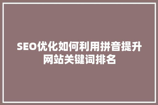 SEO优化如何利用拼音提升网站关键词排名