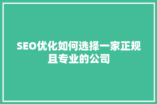 SEO优化如何选择一家正规且专业的公司