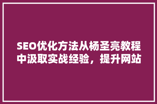 SEO优化方法从杨圣亮教程中汲取实战经验，提升网站排名
