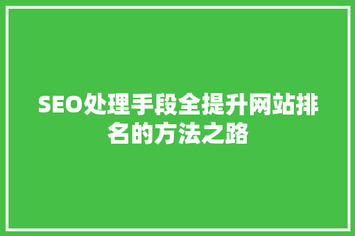 SEO处理手段全提升网站排名的方法之路