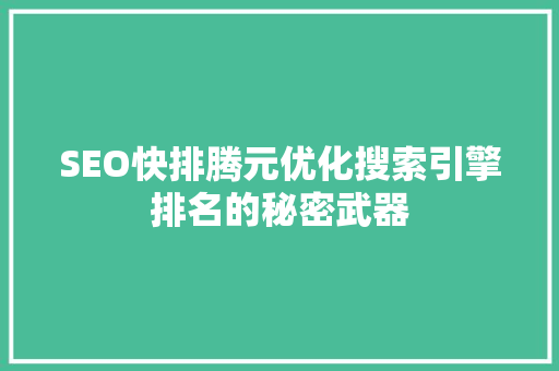 SEO快排腾元优化搜索引擎排名的秘密武器