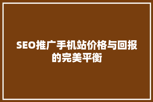 SEO推广手机站价格与回报的完美平衡  第1张