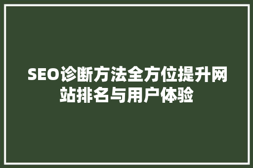 SEO诊断方法全方位提升网站排名与用户体验