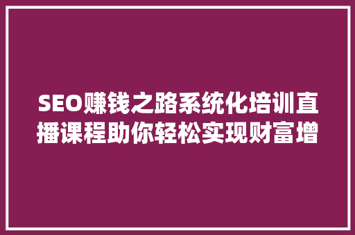 SEO赚钱之路系统化培训直播课程助你轻松实现财富增长