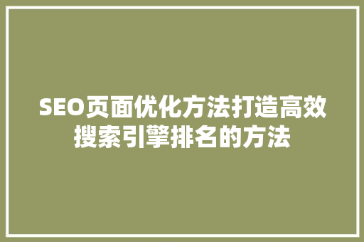 SEO页面优化方法打造高效搜索引擎排名的方法