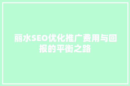 丽水SEO优化推广费用与回报的平衡之路