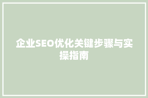 企业SEO优化关键步骤与实操指南