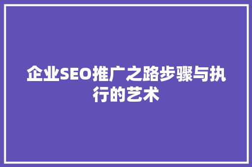 企业SEO推广之路步骤与执行的艺术