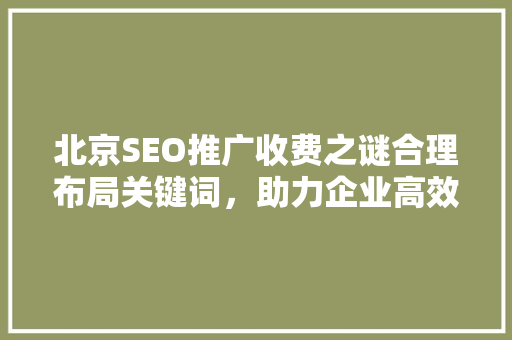 北京SEO推广收费之谜合理布局关键词，助力企业高效营销