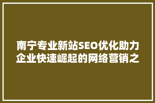 南宁专业新站SEO优化助力企业快速崛起的网络营销之路
