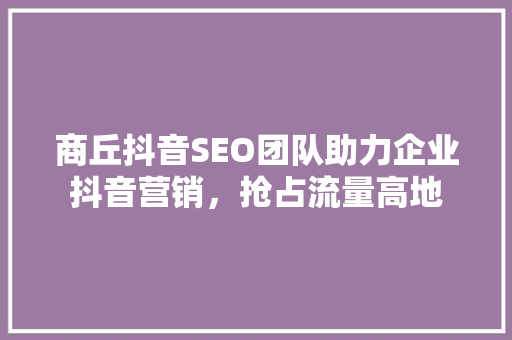 商丘抖音SEO团队助力企业抖音营销，抢占流量高地