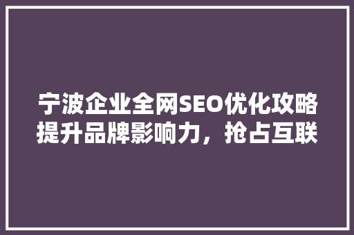 宁波企业全网SEO优化攻略提升品牌影响力，抢占互联网市场先机