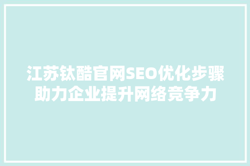 江苏钛酷官网SEO优化步骤助力企业提升网络竞争力