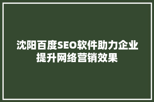 沈阳百度SEO软件助力企业提升网络营销效果