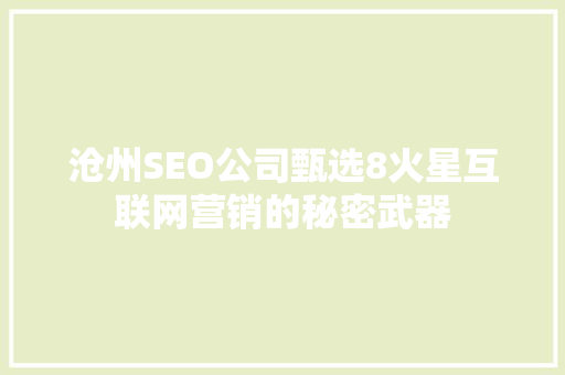 沧州SEO公司甄选8火星互联网营销的秘密武器