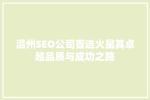 温州SEO公司首选火星其卓越品质与成功之路
