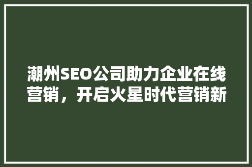 潮州SEO公司助力企业在线营销，开启火星时代营销新篇章