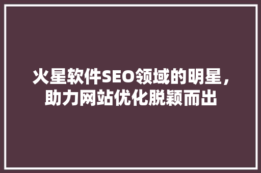 火星软件SEO领域的明星，助力网站优化脱颖而出