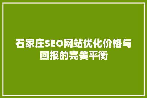石家庄SEO网站优化价格与回报的完美平衡